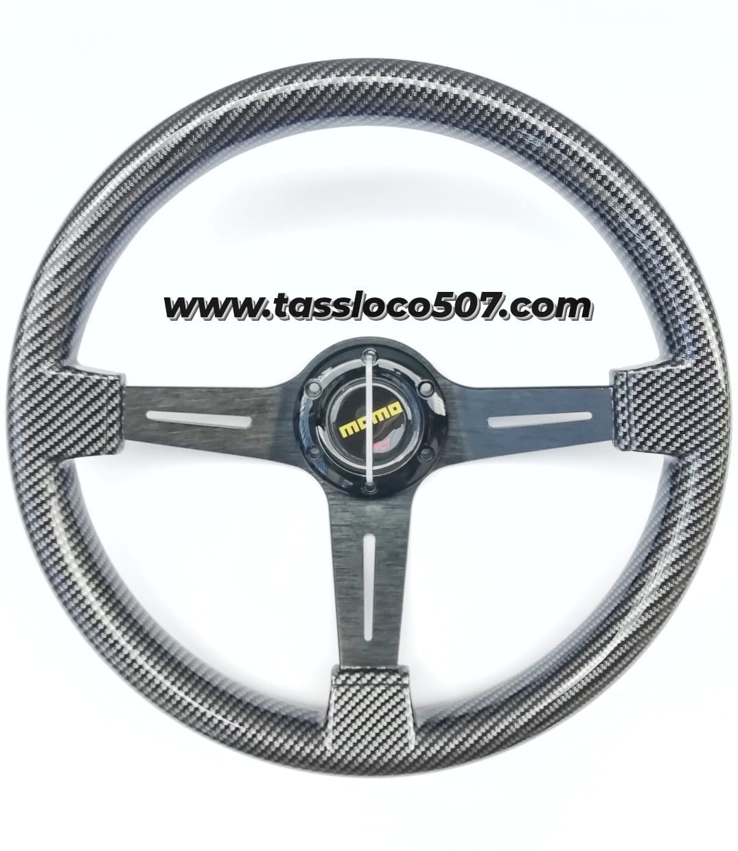 Timón Momo - Fibra de Carbon  ( Aspas Negras ) Semi Concavo