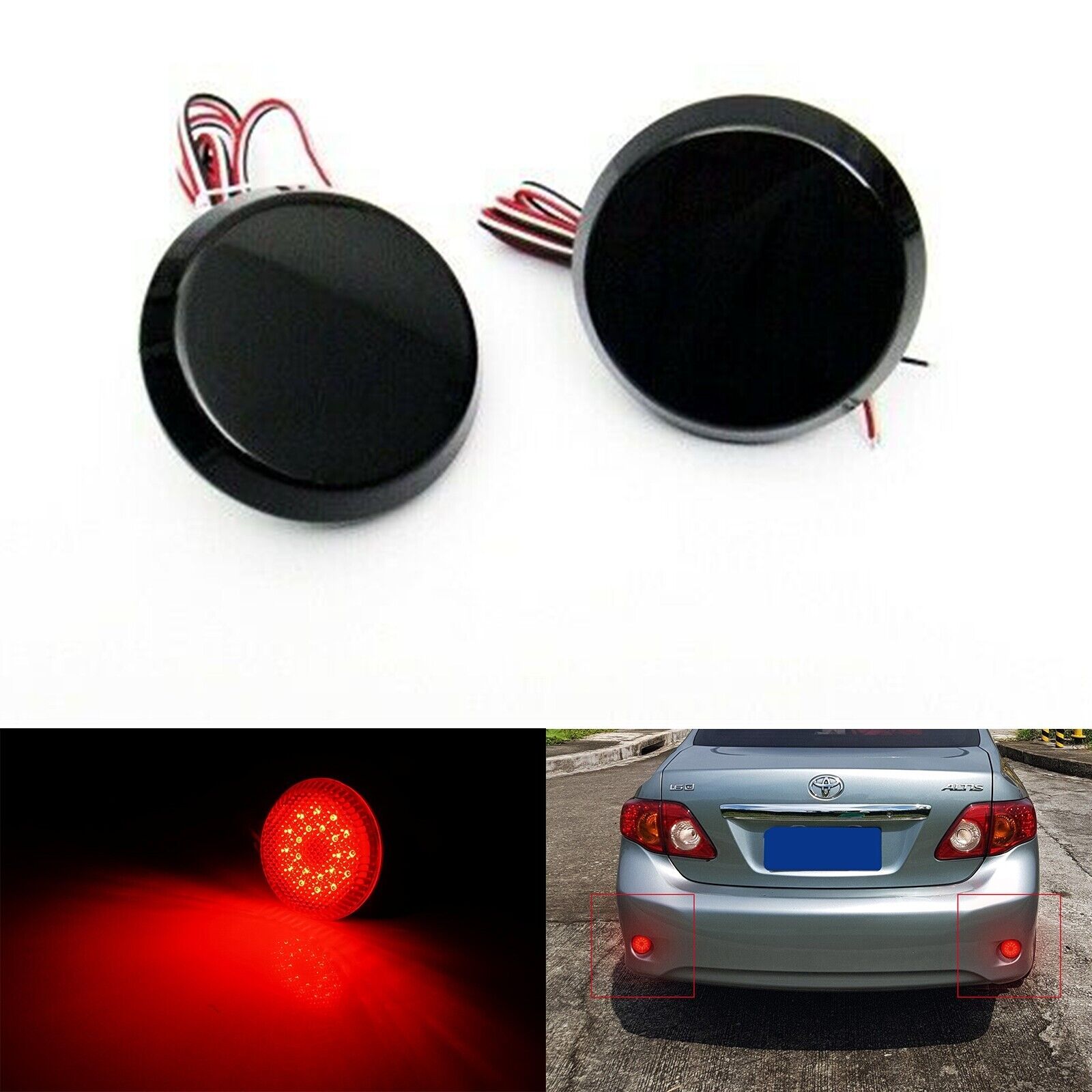 Par de  luces reflectoras de parachoques trasero LED para Toyota Corolla 2009-2010 para Nissan Qashqai para Pathfinder, luz de freno y parada trasera